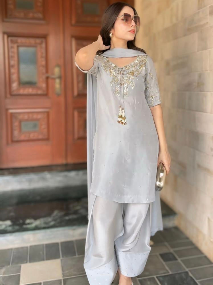 Pur Natural Crepe With Beads Hand Work suit