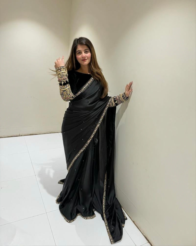 Party Wear Pure 9000 Velvet Embroidery Saree