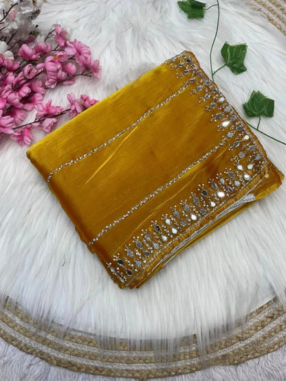 Women,s New Mirror Handwork Jimmy Choo Saree