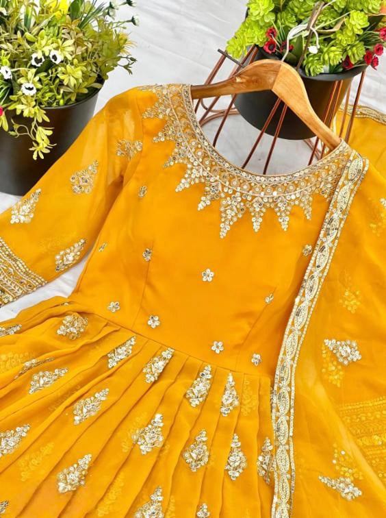 Yellow , gown bottom dupatta
