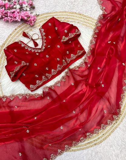 Sattan Saree With Beautiful C - pallu Brits Work