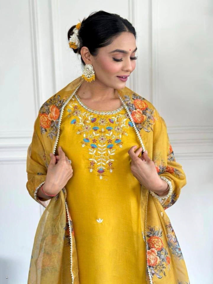 roman silk kurti set with dupatta