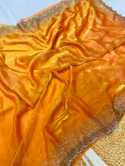 Premium Fandy Satin saree pure hand diamond work