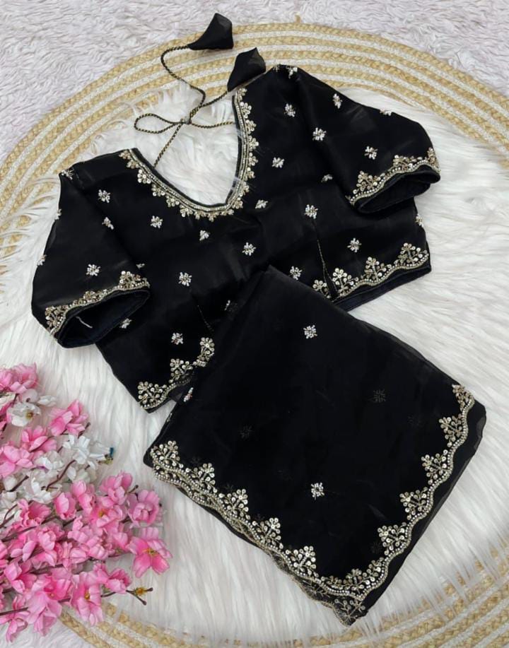 Sattan Saree With Beautiful C - pallu Brits Work