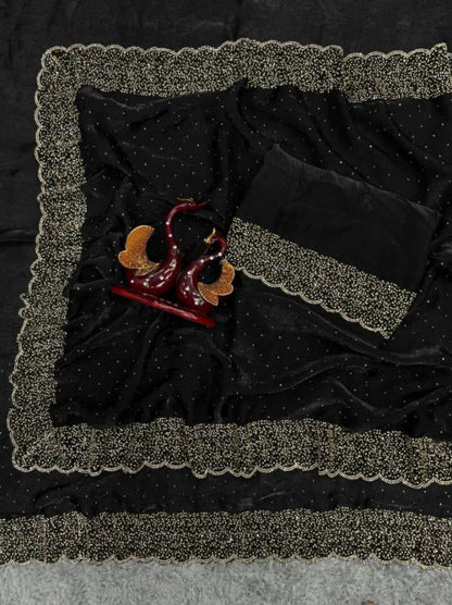 Space Silk Saree With Jarkhan Daimond Work