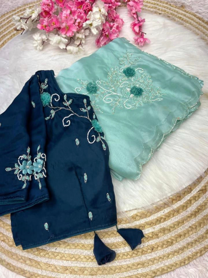 Jordan silk sattin Fabric With hand  Work