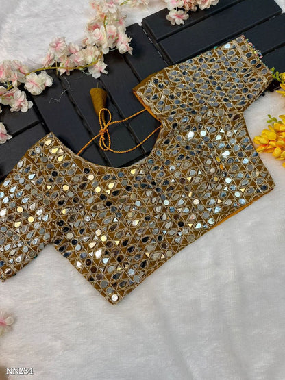 New mirror work saree organza jimmy choo with (blouse stitch)