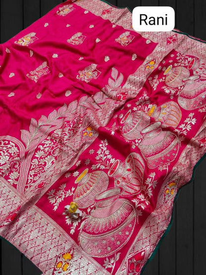 Meenakari Weaving Saree With Jarkhan Daimond Work