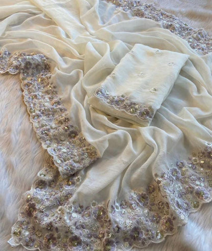 Crush Silk Saree With Fancy Sequince Embroderiy Work