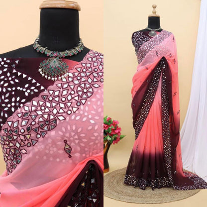 Pure Georgette  Real Mirror Saree