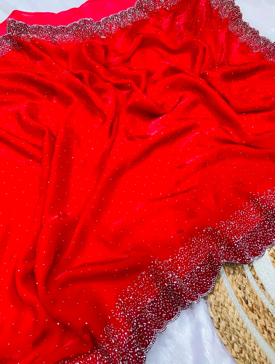 Premium Fandy Satin saree pure hand diamond work