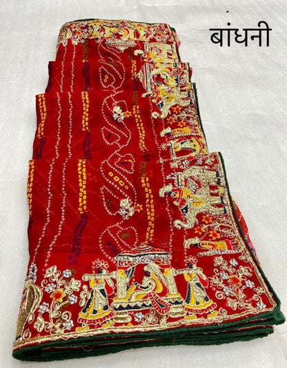 Georgette Pending Bhandhani Embroidery Work