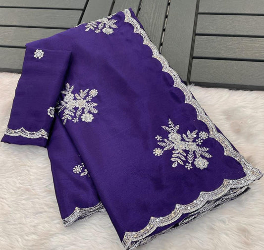 Pure Chinnon with white silver zari