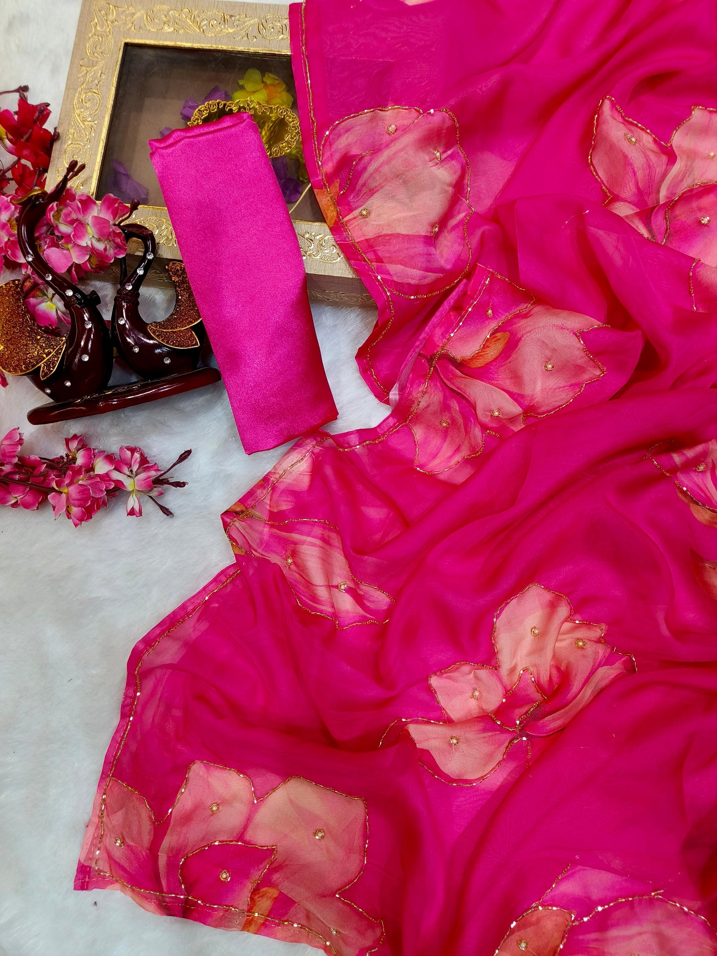 Trending floral handwork saree