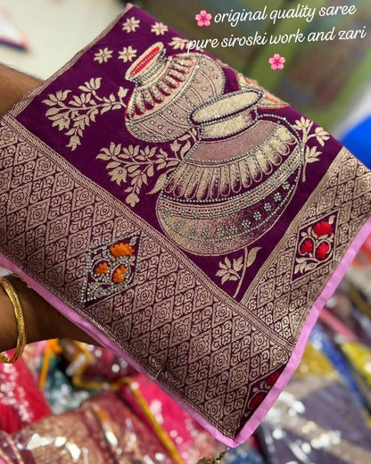 Meenakari Weaving Saree With Jarkhan Daimond Work