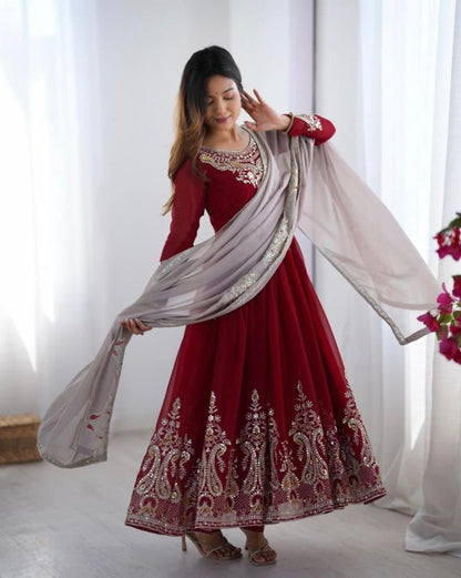 Full Sleeves georget fancy Gown set