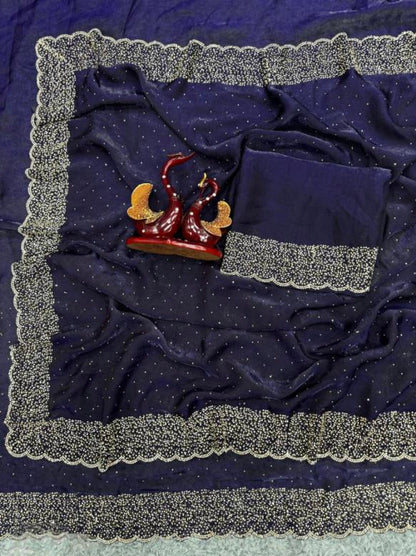 Space Silk Saree With Jarkhan Daimond Work