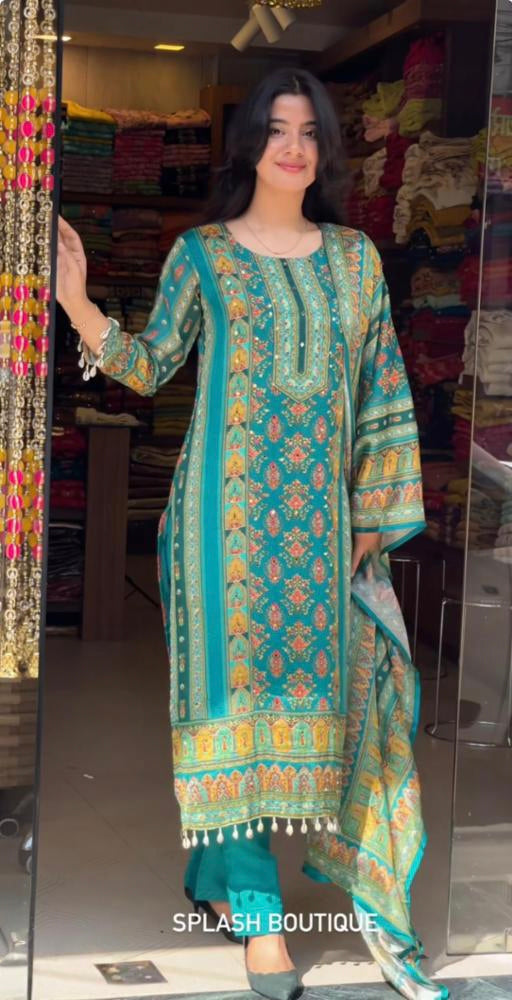 MASLIN suit set Handcrafted Embroidery and Digital Prints