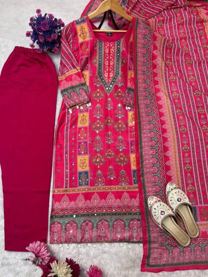 MASLIN suit set Handcrafted Embroidery and Digital Prints,