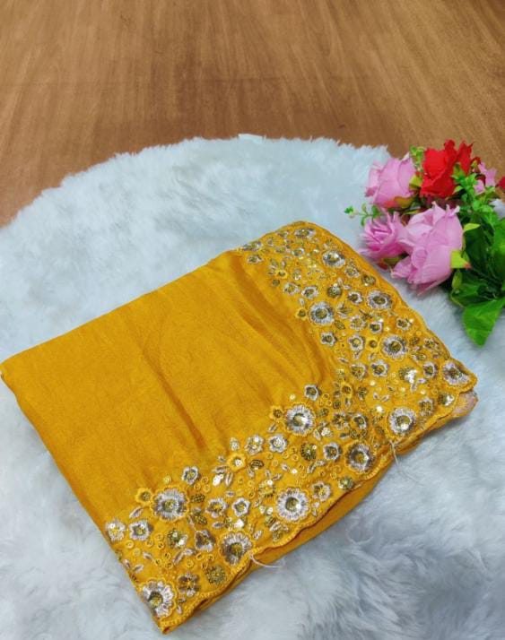 Crush Silk Saree With Fancy Sequince Embroderiy Work