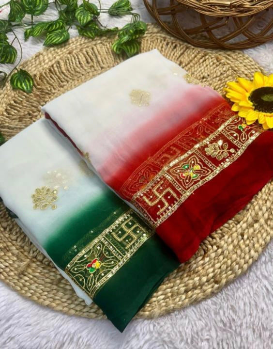 Handmade amrodari wark print Saree