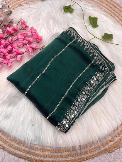 Women,s New Mirror Handwork Jimmy Choo Saree