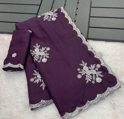 Pure Chinnon with white silver zari