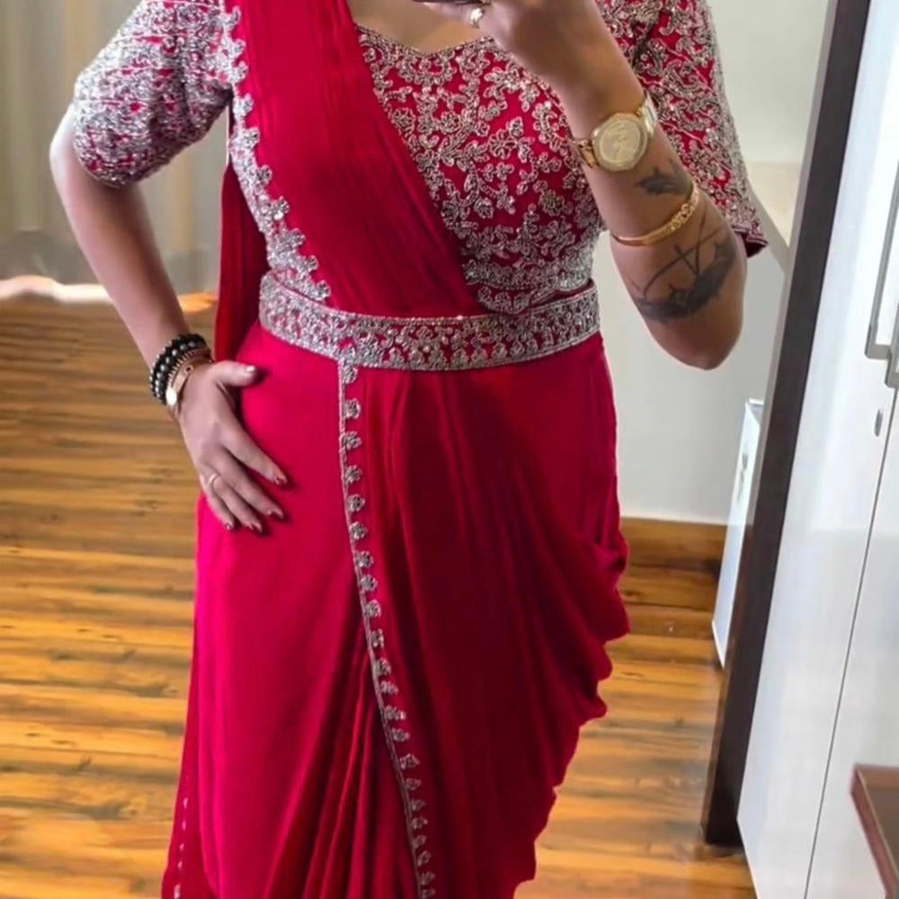 Pure chinon saree with stitch blouse