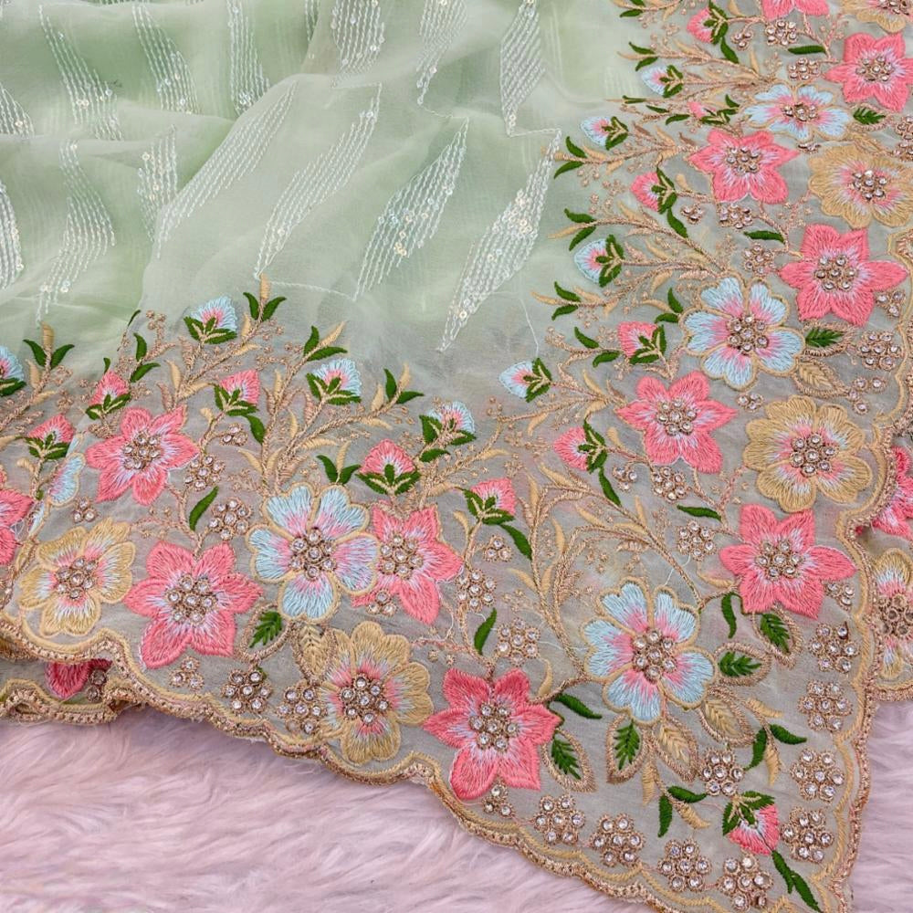 Pure Georgette diamond stone work saree