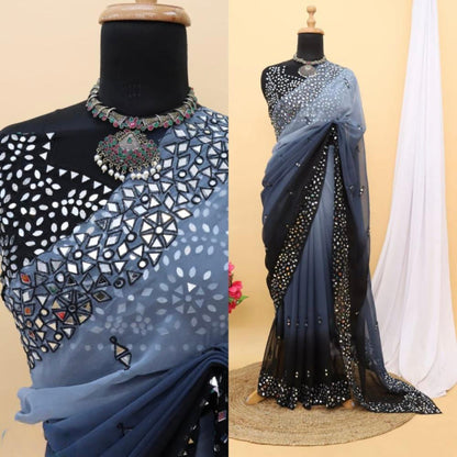 Pure Georgette  Real Mirror Saree