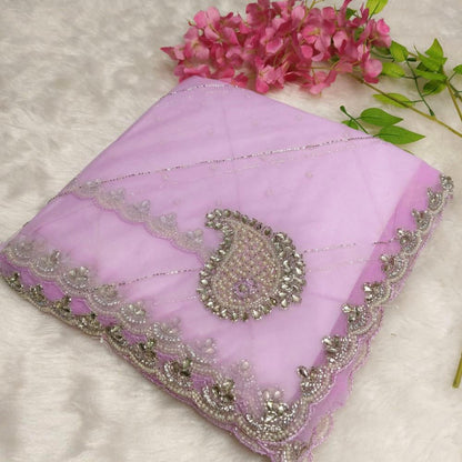 Butterfly Net Saree With Hand Diamond Work*