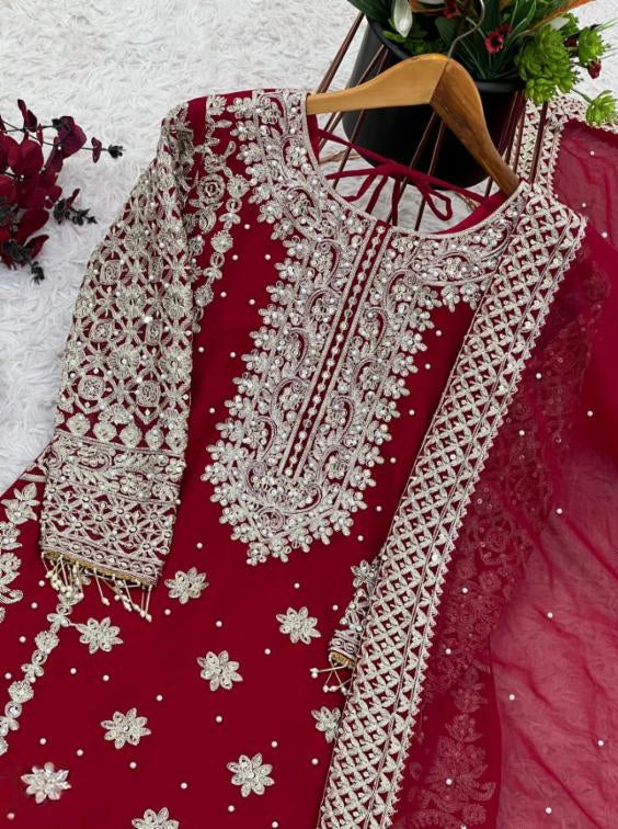 pure Georgette With Heavy Embroidery suit set.