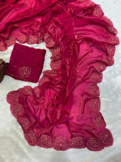 Pure Space Silk kat dena hand work saree