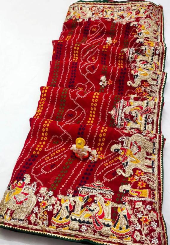 Georgette Pending Bhandhani Embroidery Work