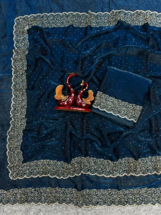 Space Silk Saree With Jarkhan Daimond Work