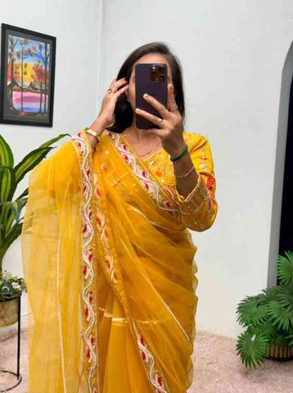 Moti saree  HAND EMBROIDERY WORK WITH PEARL MOTI ON LACE BORDER all over saree.