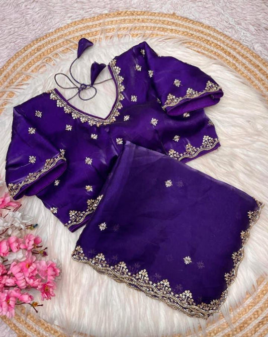 Sattan Saree With Beautiful C - pallu Brits Work