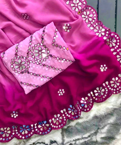 Pure Georgette Mirror Work Saree