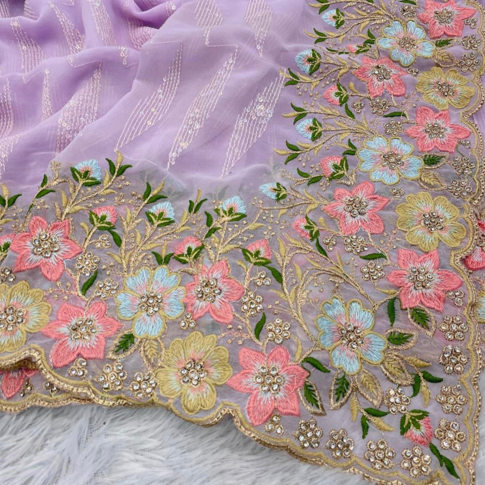 Pure Georgette diamond stone work saree