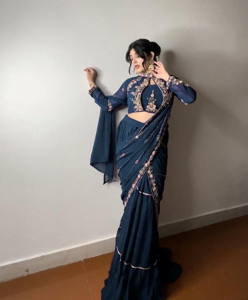 Party Wear Faux Georgette Lehenga Saree