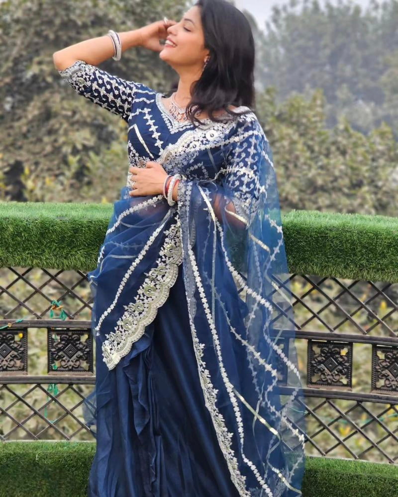 Designer Lehenga Saree With Stitched Blouse