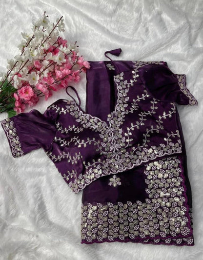 Pure Zimmy Choo Satin Saree with blouse stitch