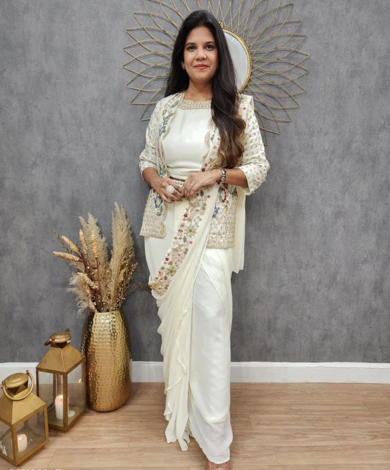 Saree Heavy Chinnon Silk Ready To Wear