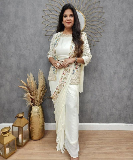 Saree Heavy Chinnon Silk Ready To Wear