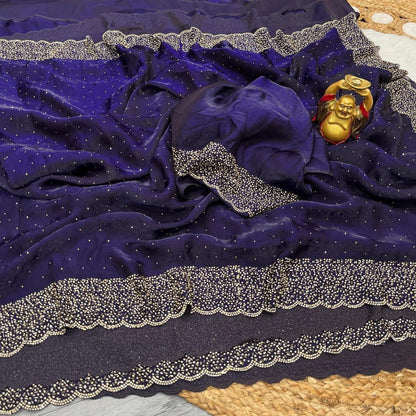 Premium Fandy Satin saree pure hand diamond work