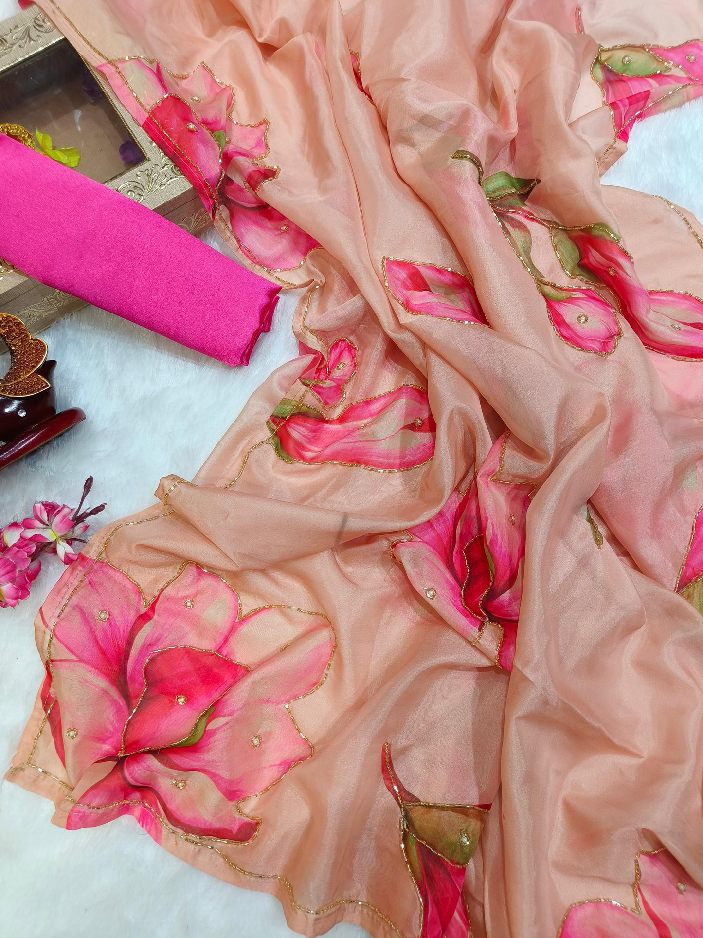 Trending floral handwork saree