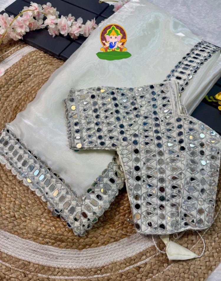 Satin Fabric Mirror saree