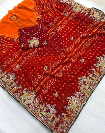 Georgette Pending Bhandhani Embroidery Work