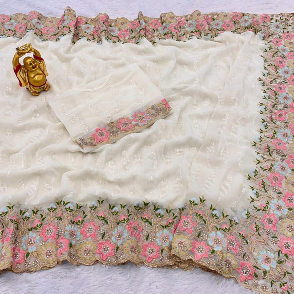 Pure Georgette diamond stone work saree