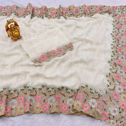 Pure Georgette diamond stone work saree